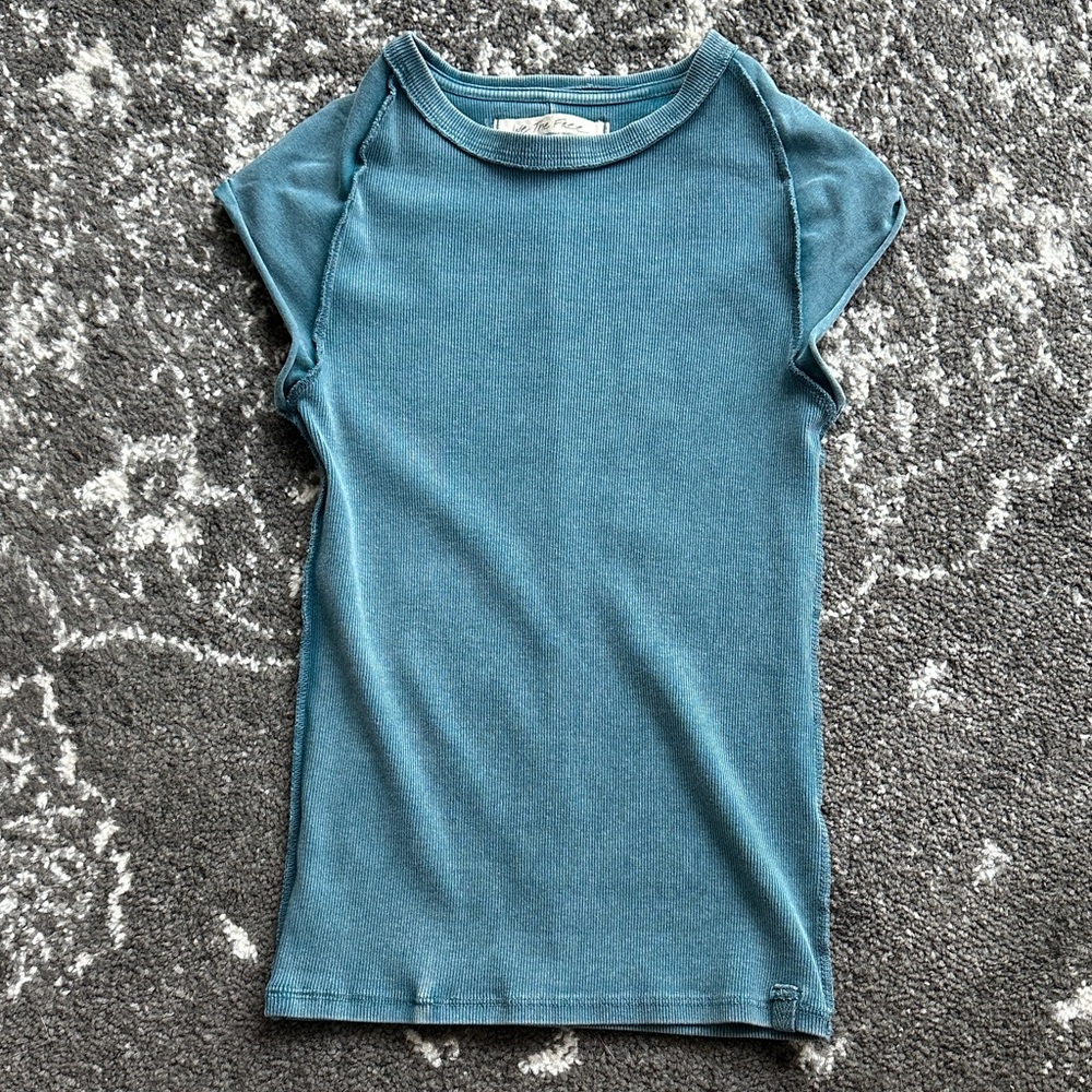 Free People Blue Short Sleeve Top